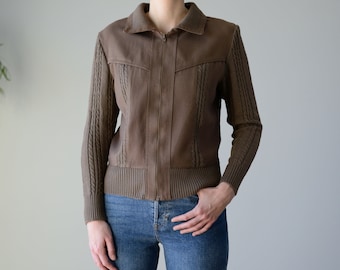 Vintage Wollmischung Pullover-Jacke in Braun