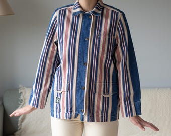 Vintage Ralph Lauren Striped Chore Jacket – 100% Cotton Workwear, Unisex Americana Style