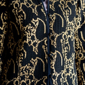 Indian cotton quilted jacket, long kantha jacket, reversible cotton jacket, indian embroidery coat for women in black and gold