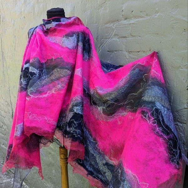 Large luxury pink women's shawl, Chic boho wrap with whimsical accents, Luxurious cape with unique style and gorgeous design, Gift for Her