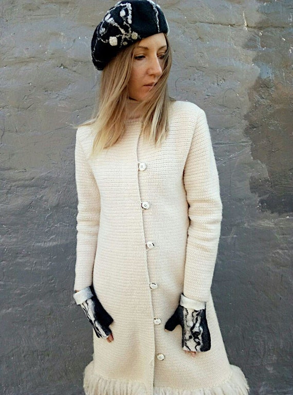 Knitted Coat Crochet Wool Cardigan - Etsy