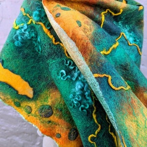 Nuno women's textured felt scarf, unique brightly colored felt scarf