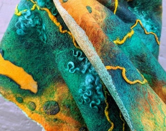 Nuno women's textured felt scarf, unique brightly colored felt scarf