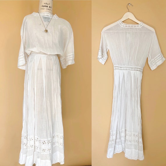 vintage Edwardian dress / white lace eyelet victo
