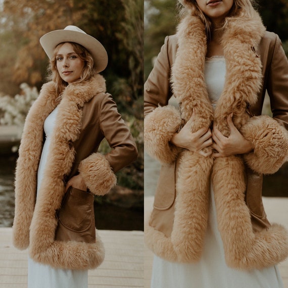 vintage 1970s shearling coat / vintage 70s leather