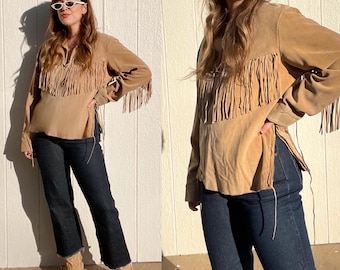 Vintage fringe jacket / 70s fringe blouse / vintage fringe top / suede top / vintage suede jacket/ 70s suede blouse