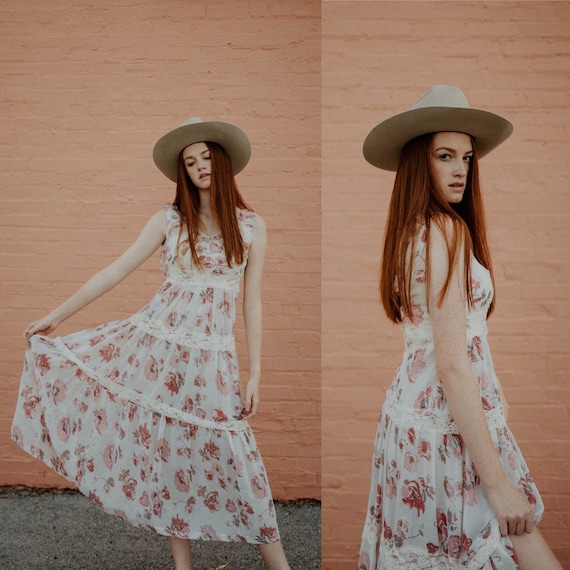 vintage cotton gauze dress / 70s floral gauze dres