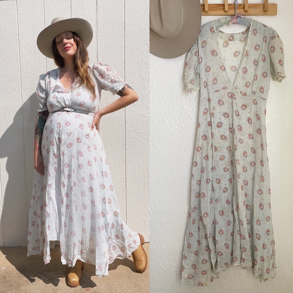 vintage 1930s floral dress / 1930s dress / 1940s floral gown / 1930s cotton dress