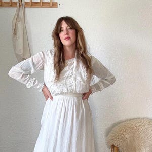 Edwardian Lawn Dress | Vintage White Cotton Dress | Early 1900s Edwardian Fashion | Antique Lace Day Dress | Victorian Inspired Gown