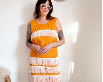 Vintage 1960s Orange Fringe Mini Dress | Mod Go Go Party Cocktail