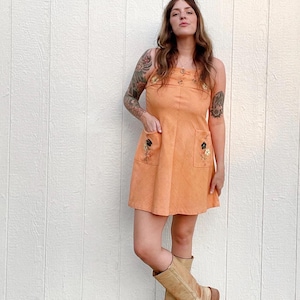 70s Applique Dress | Vintage Boho Floral Dress | Retro Hippie Style | Handmade Embroidered Dress | 1970s Festival Fashion&quot;
