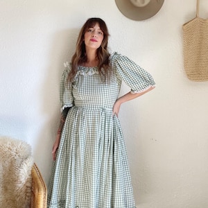 Vintage Gingham Dress, Retro Checkered Dress, 50s Style Midi Dress, Classic Plaid, Women&#39;s Vintage Fashion, Spring Summer Dressing