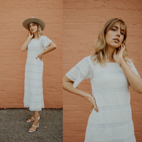 vintage boho cotton dress / 70s cotton lace dress