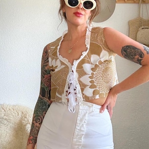 Vintage Handmade Cropped Blouse: 70s Boho Cottagecore Top S/M