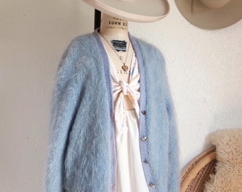 Vintage Mohair-Strickjacke / Vintage Blue Mohair / Mohair-Strickjacke / Fuzzy-Strickjacke