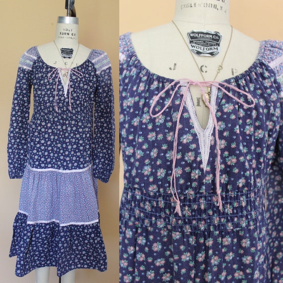 vintage 70s prairie dress / vintage calico prairie