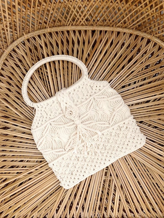 vintage macrame bag, macrame purse, 70s macrame ba
