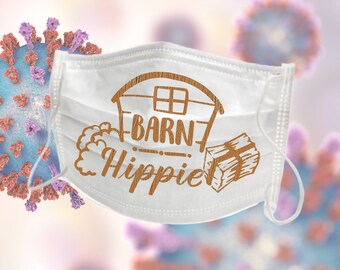 Barn Hippie Mask - Funny Protective Face Mask - Farm Animals Barn Straw Design - Reusable Washable Face Mask - One Size - All Over Print