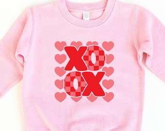 Retro XOXO Toddler Sweatshirt, Valentine's Day Toddler Sweatshirt, Pink Valentine's Day Toddler Sweater, Toddler Valentines Day Shirt