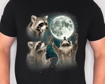 Three Raccoons Moon Retro Shirt, Vintage Graphic T-shirts, Raccoon Lovers, Funny Raccon Shirt, Funny Shirts For Men, Raccoon Tee