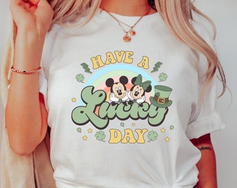 Have A Lucky Day Mickey Minnie Retro Groovy St. Patrick's Day Shirt, Disney St. Patrick's Shirt, Youth Disney St. Patricks Family T-shirts