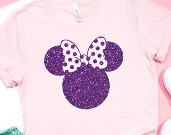 Polka Dot Bow Minnie Shirt, Disney Glitter Shirt, Minnie Glitter Shirt, Glitter Disneyland Shirt, Glitter Disney World Shirt, Epcot Shirt