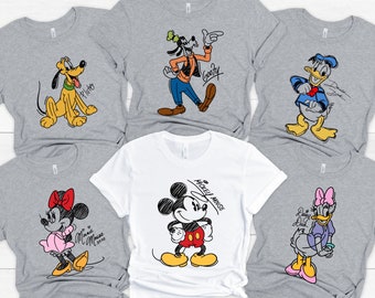 Classic Sketch Mickey Minnie Donald Daisy Pluto Goofy Signature Shirt, Matching Disney family Group Shirts, Brother Sister Kids Disney Shirt