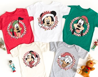 Matching Disney Family Group Christmas Shirts, Checker Mickey Minnie Donald Daisy Pluto Goofy Christmas Shirt, Disney World Christmas Shirts
