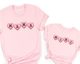 Candy Hearts Matching Valentine's Day Mommy And Me Shirts, Mama Mini Shirts, Valentine's Day Mother Daughter Shirts, Cute Valentine's Day