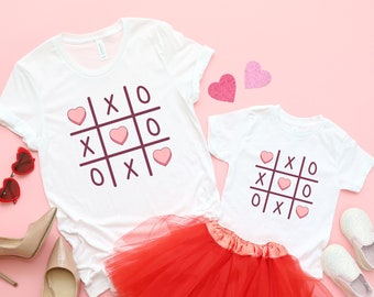 XOXO Tic Tac Toe Valentine's Day Mommy And Me Shirts, Mama Mini Shirts, Valentine's Day Mother Daughter Shirts, Cute Valentine's Day