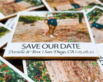 Wood Photo Save The Date Magnets, Wooden Polaroid-Style Magnet, Bulk Film Magnet for Wedding Invitations with Your Photo