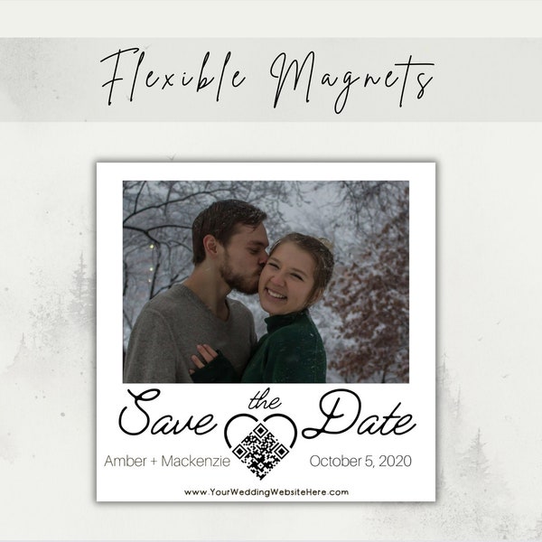 QR Code Save The Date Photo Magnets, Photobooth Style Magnets, Minimalist Bulk Film Magnet for Wedding Invitations with Your Photo