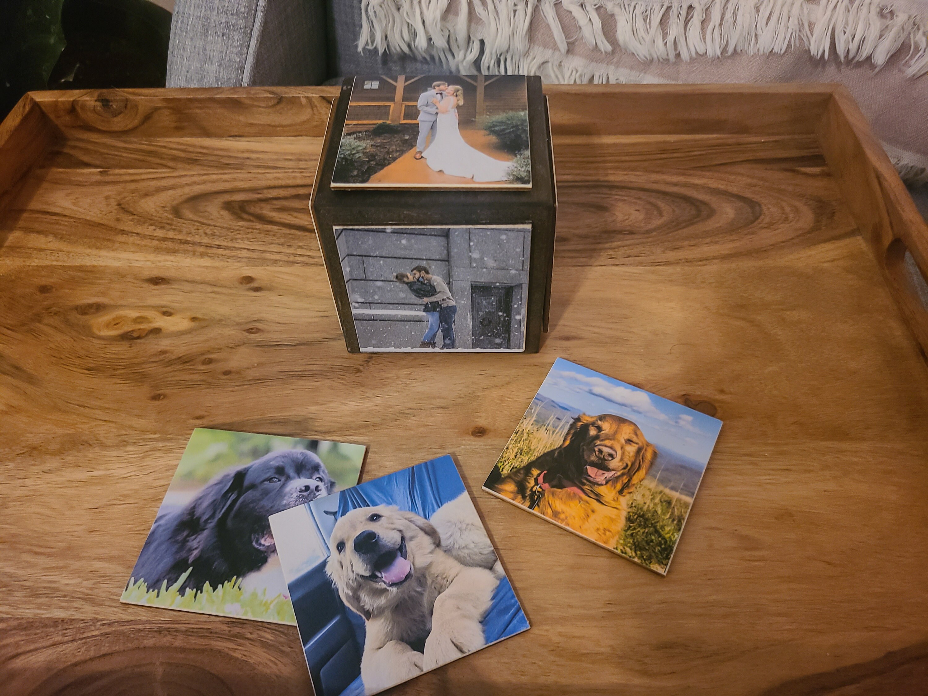 Interchangeable Wood Photo Cube - Personalized Wood Memory Block With ...