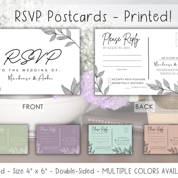 RSVP Response postcards PRINTED - Leafy Blooms Blooms - Wedding RSVP Return Card Stock - Envelopes Optional!