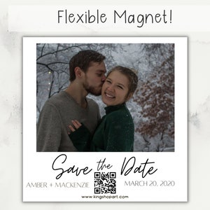 QR Code Save The Date Photo Magnets, Photobooth Style Magnets, Minimalist Bulk Film Magnet for Wedding Invitations with Your Photo