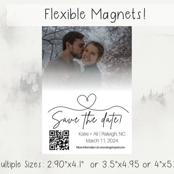 QR Code Save The Date Photo Magnets, Personalized Flexible Wedding Magnets, Minimalist Magnet for Wedding Invitations with Your Photo