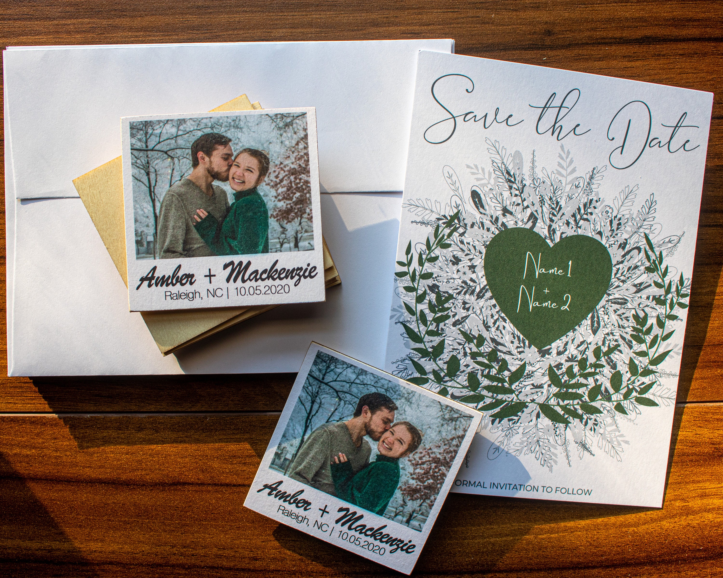 Wedding Wreath - Wooden Save the Date Magnet Set, Wedding Cardstock Wedding Wreath - Wooden Save the Date Magnet Set, Wedding Cardstock