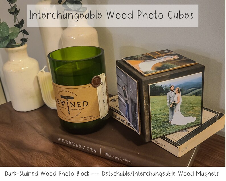 Interchangeable Wood Photo Cube - Personalized Wood Memory Block With ...