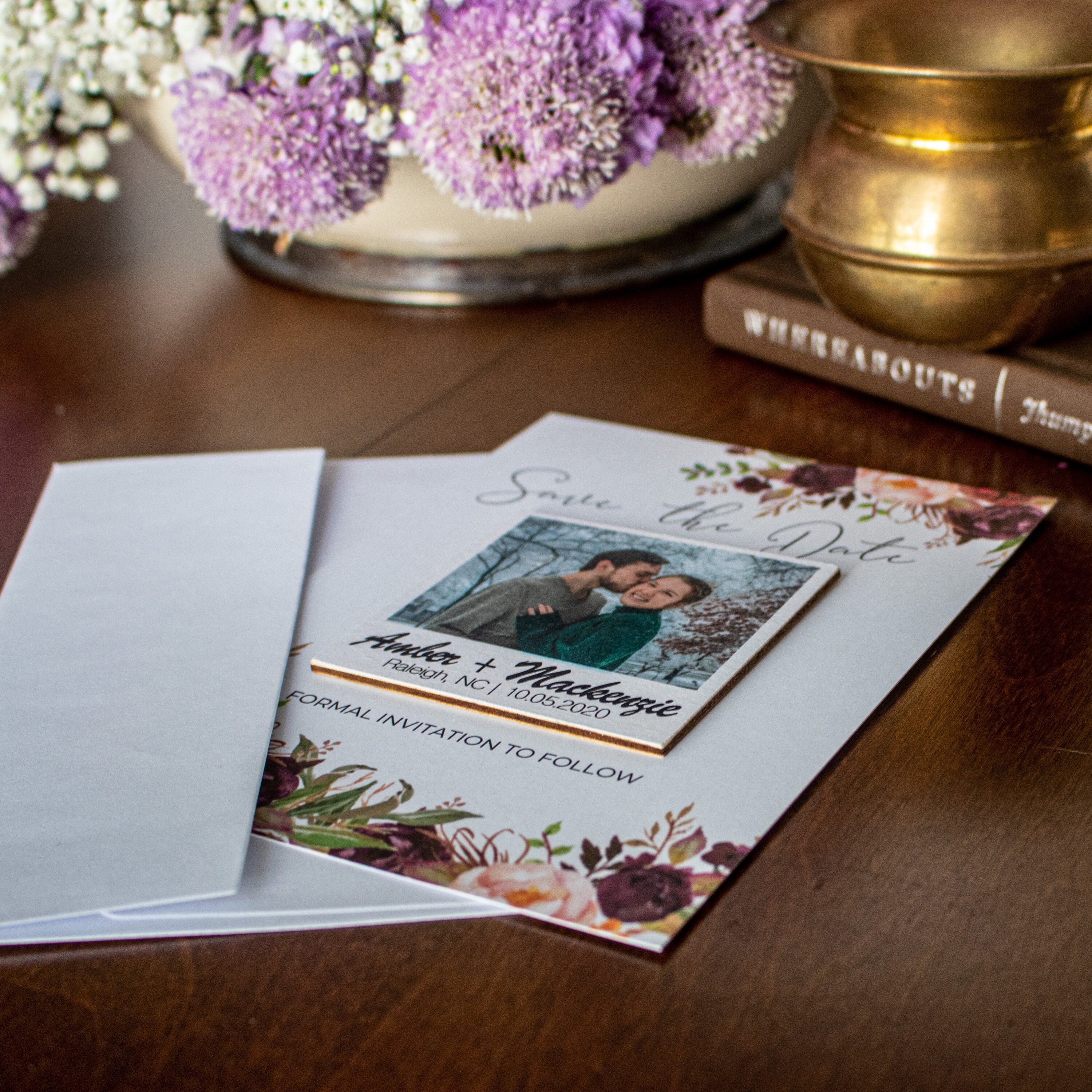 Magnet Invitations Wedding Floral - Wooden Save the Date Magnet Set, Wedding Cardstock ...
