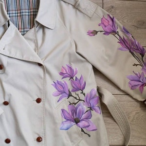 Hand painted aesthetic clothes trench coat floral art