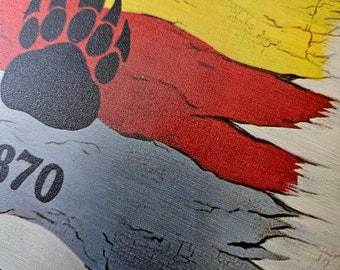 Tattered resistance flag on brushed aluminum