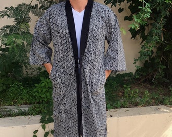 Black Summer Japanese Long Kimono Jacket/top, Happi Coat