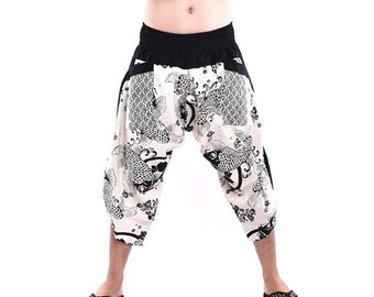 Pure Cotton Lotus Leaf Koi Fish Women's Elastic Waist Harem Pants