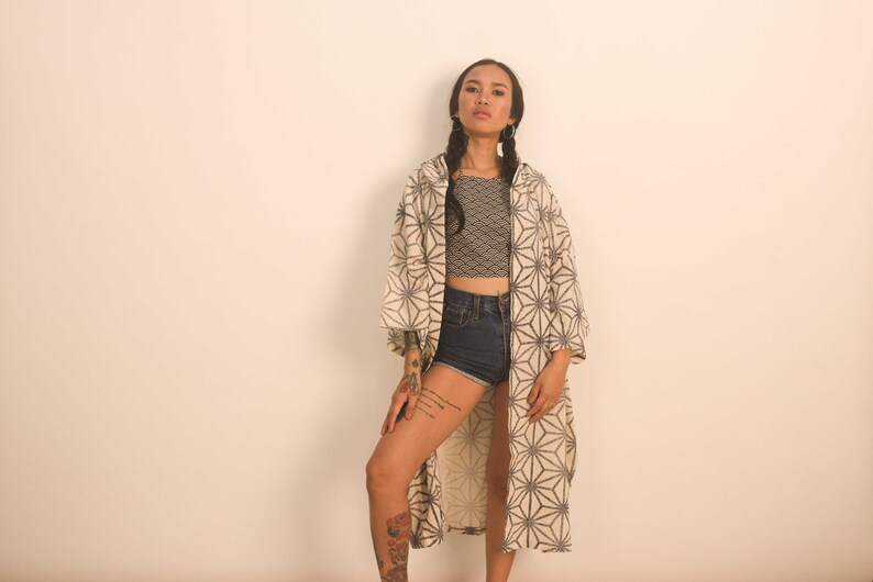 100/% CottonFestival jacket burning man outfits. Asanoha Long Hooded Kimono JacketTop