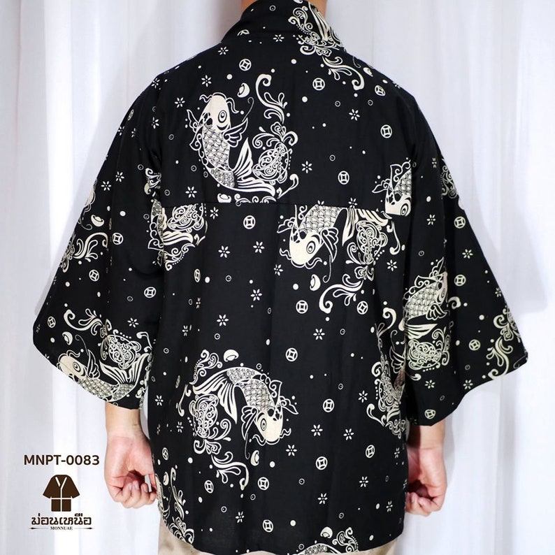 Black Japanese Koi Fish Kimono Jacket/ Yukata Robes/Japanese Yukata /Summer Kimono. image 2