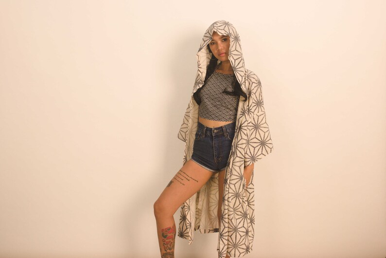 100/% CottonFestival jacket burning man outfits. Asanoha Long Hooded Kimono JacketTop