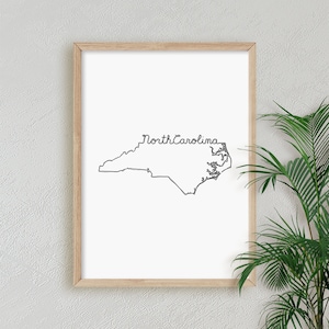 Scribbled North Carolina State Outline Printable JPG, PNG  Home Office Gift Wall Art / Sketched Minimalist Tar Heel Poster DIGITAL Prints
