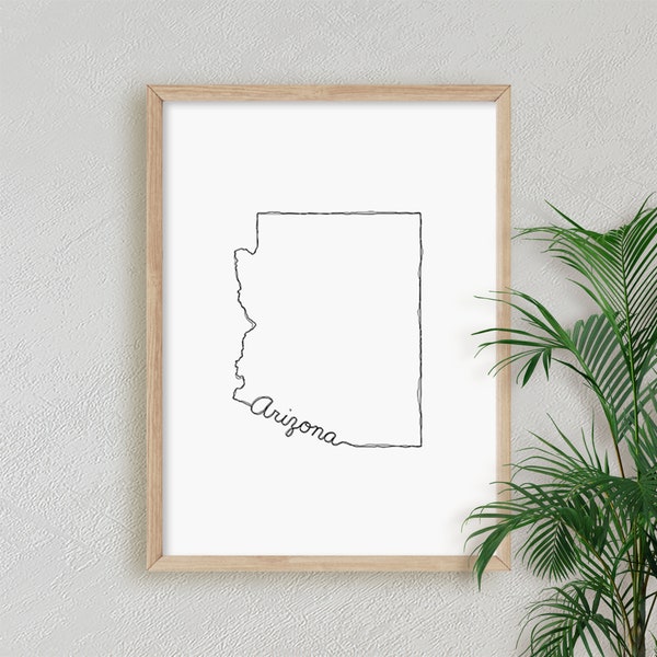 Scribbled Arizona State Outline Printable JPG, PNG Home Office Gift Wall Art / Sketched Minimalist Grand Canyon Copper Poster DIGITAL Prints