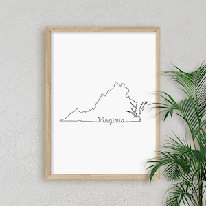 Scribbled Virginia State Outline Printable JPG, PNG Home Office Gift Wall Line Art / Sketched Minimalist Old Dominion Poster, DIGITAL Prints