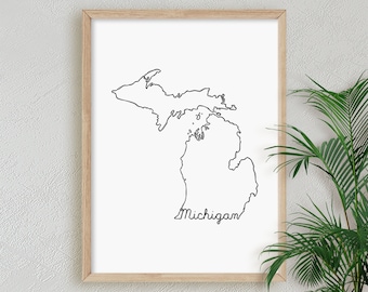 Scribbled Michigan State Printable JPG, PNG Clip Art / Home Office Gift Wall Art / Sketched Minimalist Drawing Poster / DIGITAL Prints